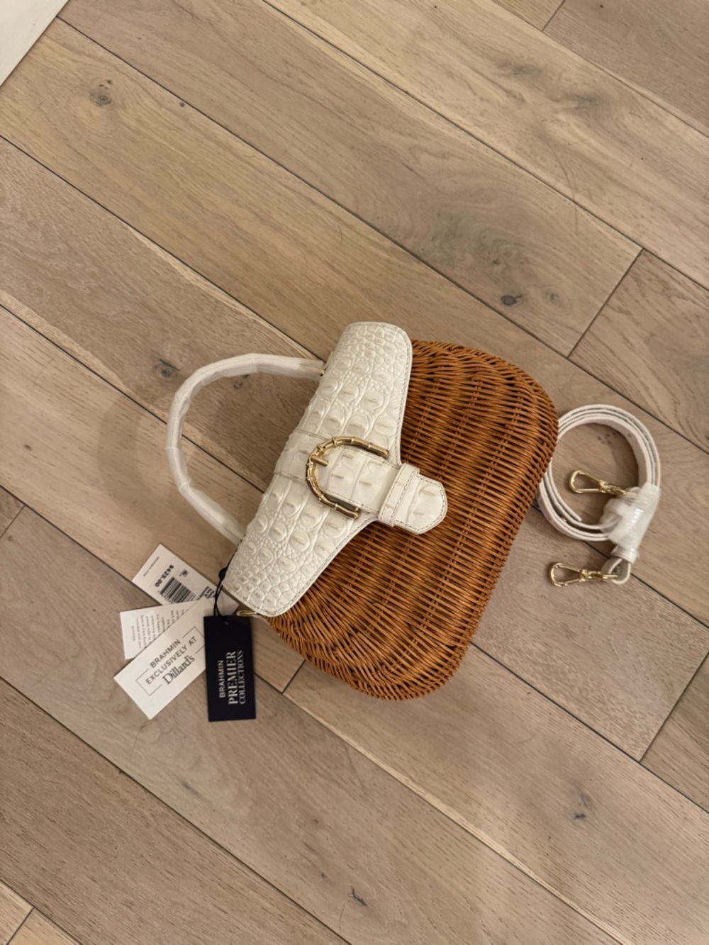 Brahmin White Croc-Embossed Wicker Crossbody Bag - Picture 8 of 8